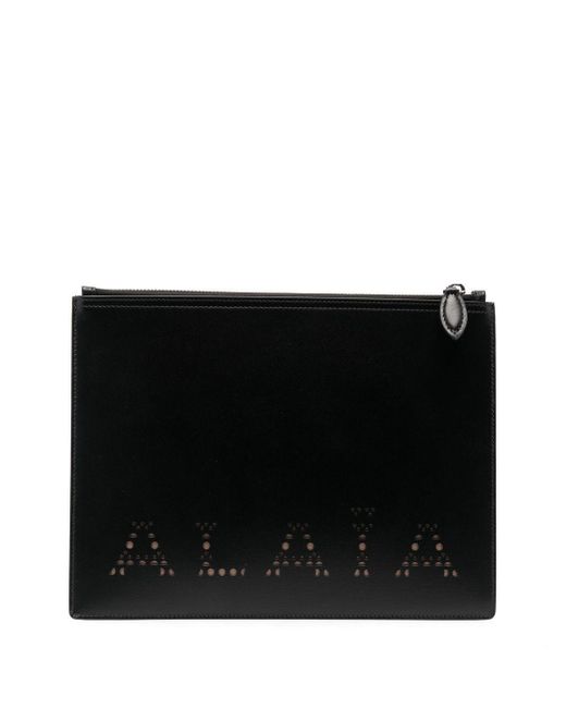 Alaïa Black Logo Leather Zipped Pouch