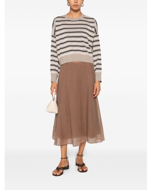 Brunello Cucinelli Brown Silk Midi Skirt