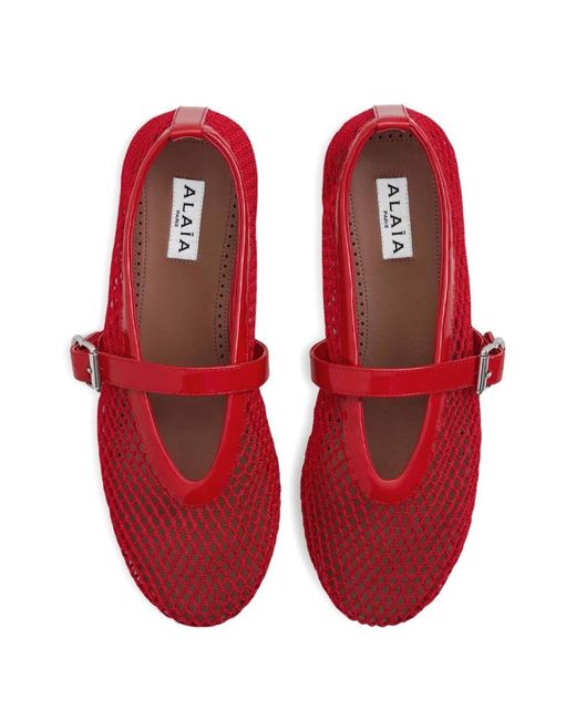 Alaïa Red Fishnet Ballet Flats