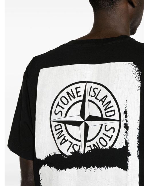 Stone Island Black Logo-print Cotton T-shirt for men