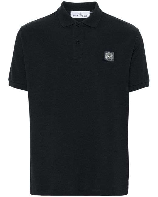 Stone Island Black Logo Cotton Polo Shirt for men
