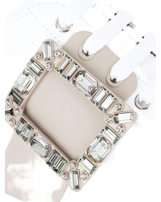 Roger Vivier White Viv Skate High Strass Leather Sneakers
