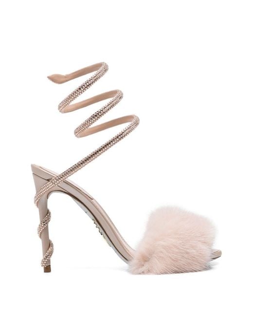 Rene Caovilla Pink Furry Heel Sandals