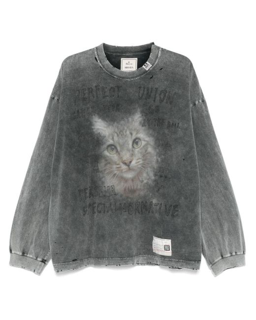 Maison Mihara Yasuhiro Gray Bleached Cat-Print T-Shirt for men