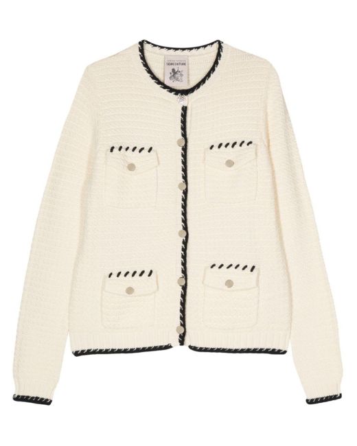 Semicouture Natural Contrasting-borders Knitted Cardigan