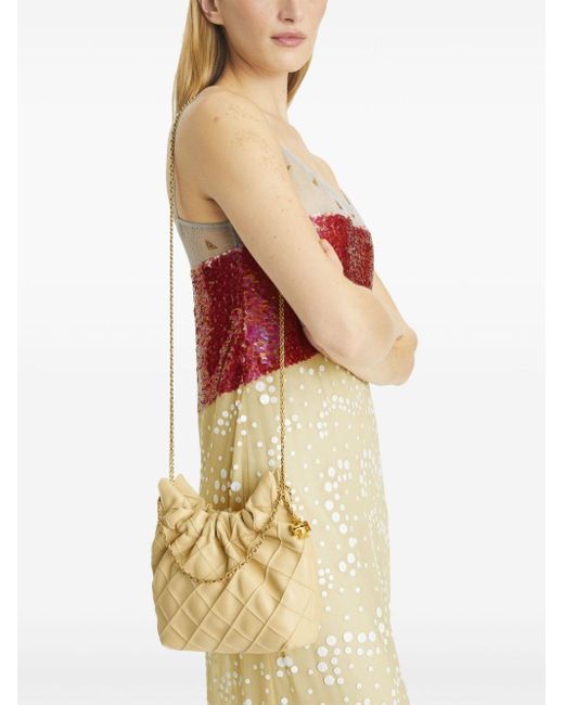 Tory Burch Natural Fleming Mini Leather Hobo Bag