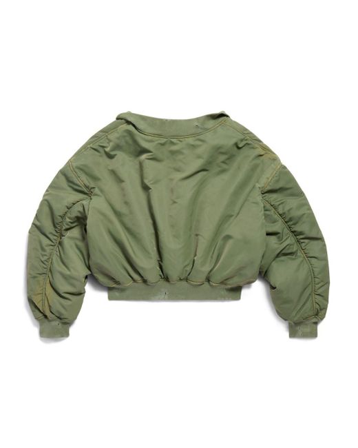 Balenciaga Green Off-Shoulder Bomber Jacket