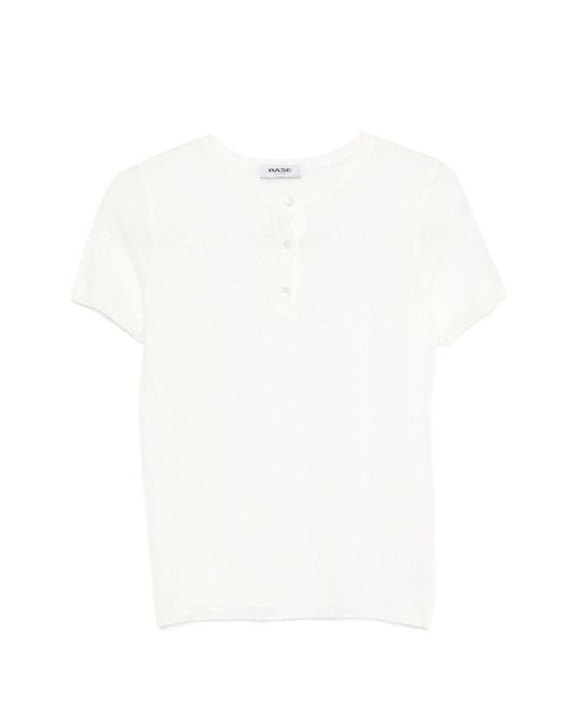 Base London White Linen And Cotton Blend T-Shirt