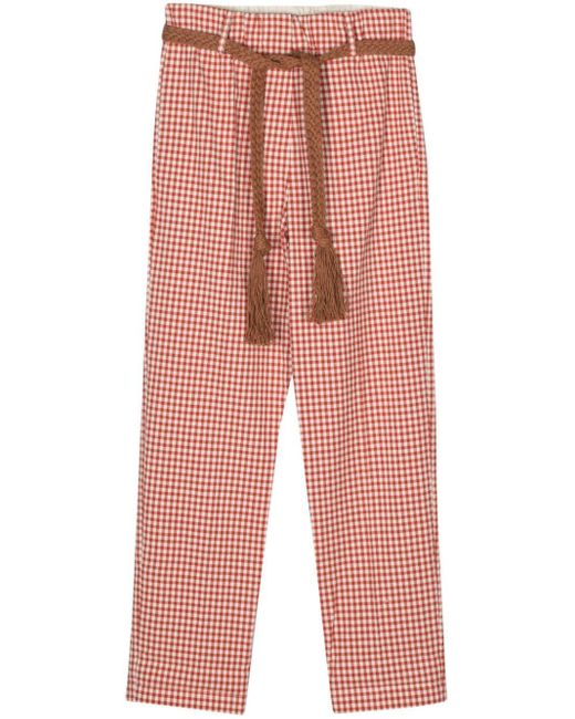 Alysi Red Gingham Check Belted Trousers