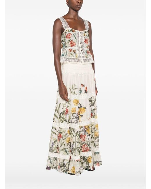 Alice + Olivia White Cotton And Silk Blend Printed Top