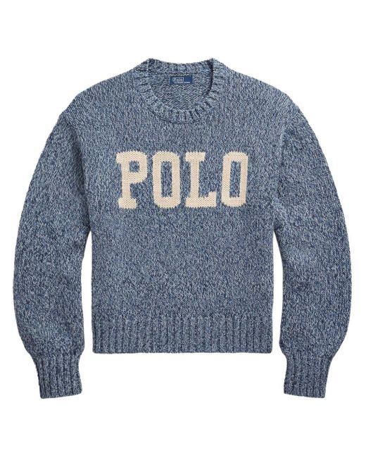 Polo Ralph Lauren Blue Logo-intarsia Mélange Sweatshirt