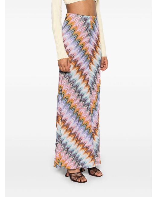 Missoni White Zigzag-pattern A-line Maxi Skirt