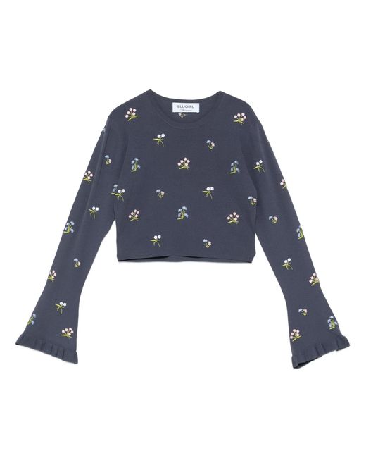Blugirl Blumarine Blue T-Shirt With Embroidery