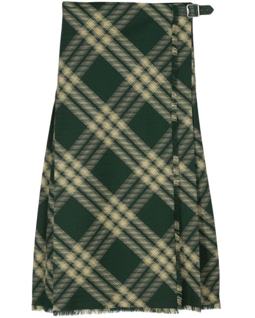 Burberry Green Wool Midi Skirt
