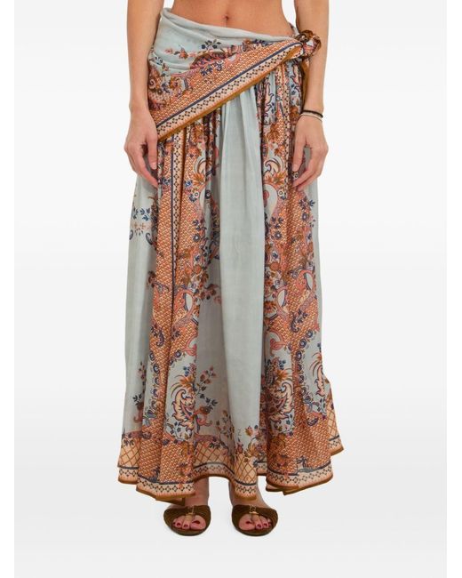 Zimmermann Blue Aster Silk Long Skirt
