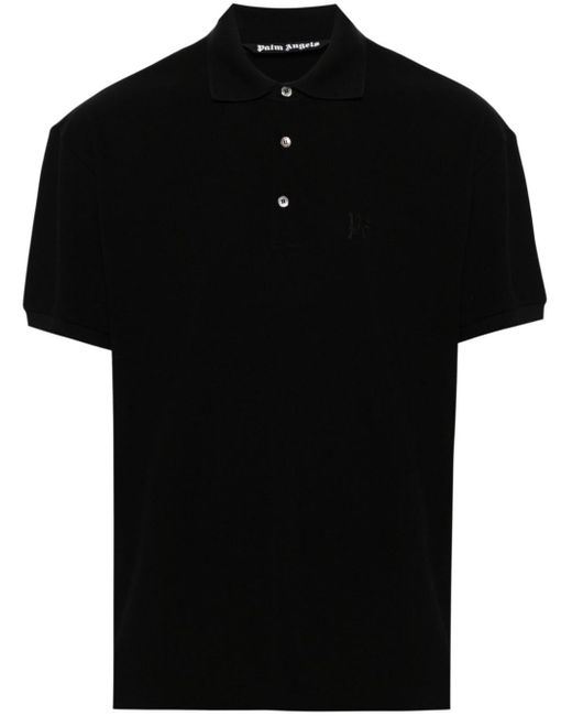 Palm Angels Black Logo-embroidered Cotton Polo Shirt for men