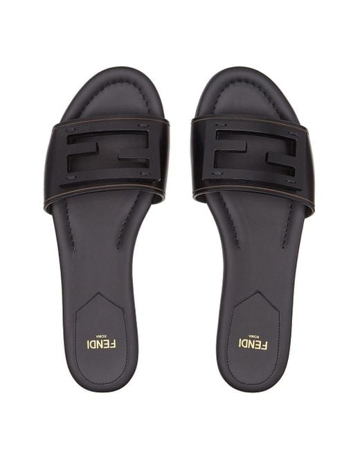 Fendi Black Ff Logo Plaque Sandals