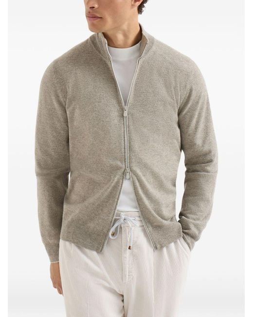 Brunello Cucinelli Gray Cashmere Zipped Cardigan for men