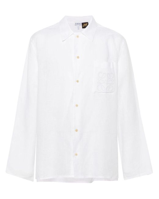Loewe-Paulas Ibiza White Anagram Linen Shirt for men