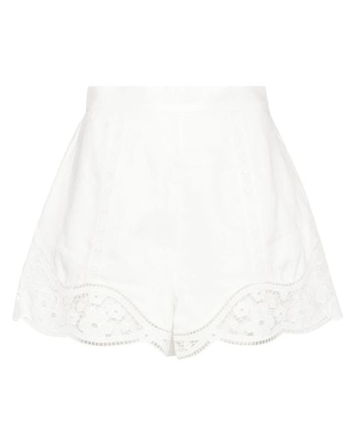 Zimmermann White Lace Trimmed Linen Shorts