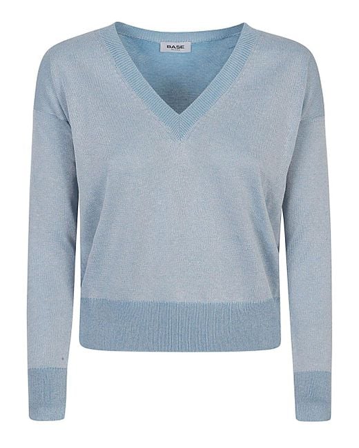 Base London Blue Cotton Blend V-Neck Sweater