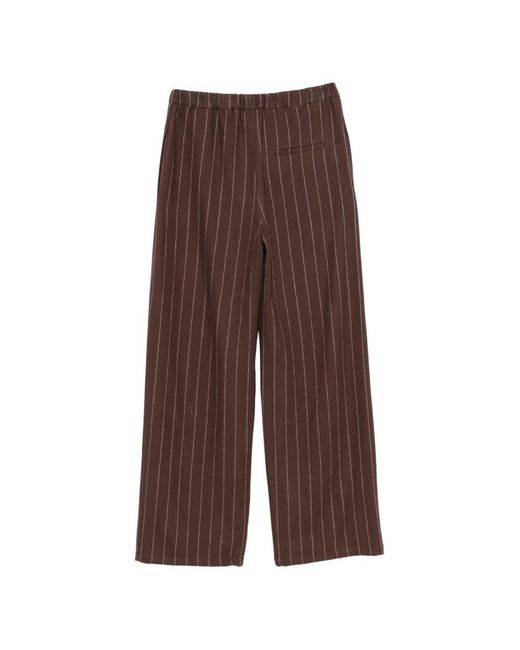 Alysi Brown Wool Striped Wide-Leg Trousers