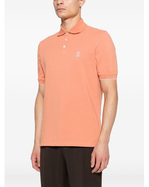 Brunello Cucinelli Orange Logo Cotton Polo Shirt for men