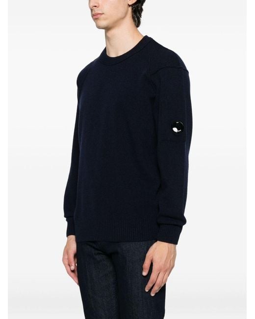 C P Company Blue Wool Crewneck Sweater for men