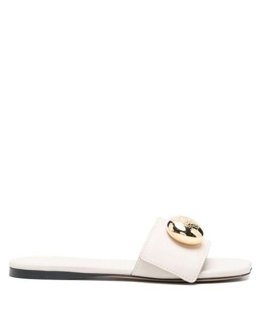 Loewe White Pebble Leather Slides