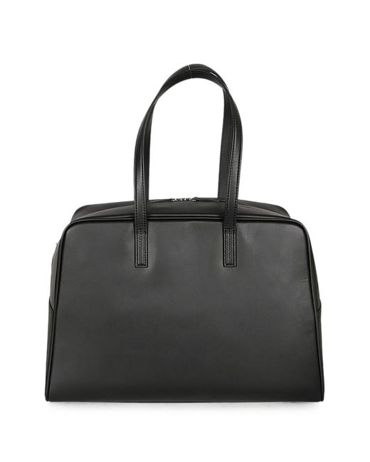 MIZUIRO Black Large Leather Boston Bag