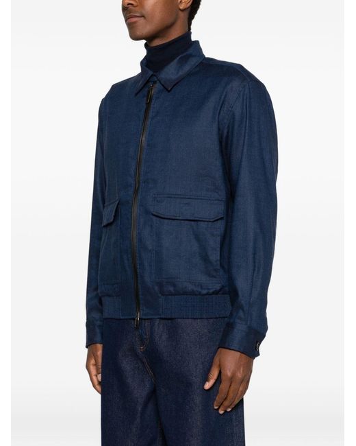 Brioni Blue Linen And Wool Blouson Jacket for men