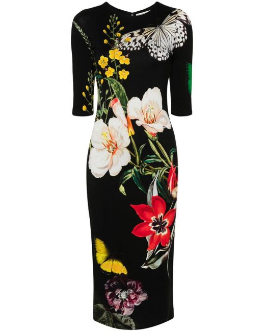 Alice + Olivia Alice + Olivia Delora Floral-print Stretch-jersey Midi Dress  in Black | Lyst