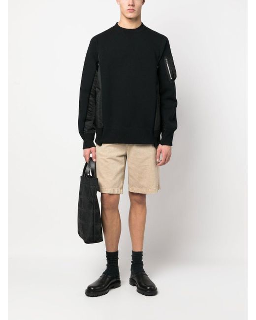 Sacai Black Sponge Panelled Twill Sweatshirt for men