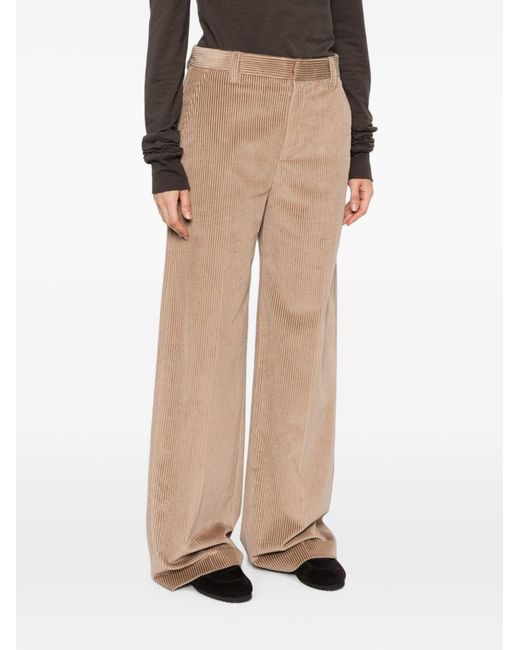 Brunello Cucinelli Natural Velvet Wide-Leg Trousers