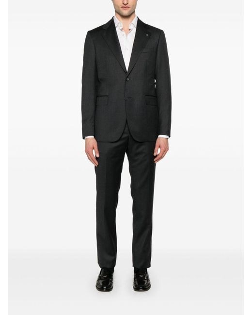 Tagliatore Black Tailored Wool Suit With Concealed Fastening for men