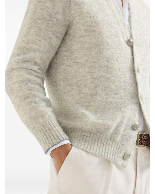 Brunello Cucinelli White Alpaca, Cashmere And Wool Cardigan for men