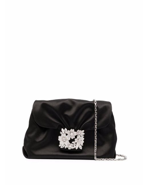 Roger Vivier Black Rv Bouquet Satin Clutch