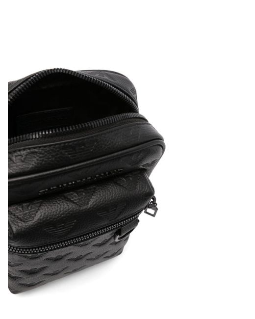 Emporio Armani Black Logo Leather Crossbody Bag for men