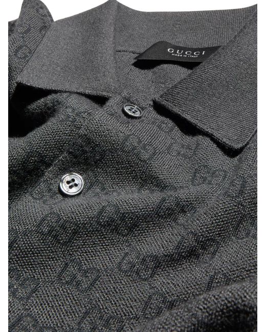 Gucci Black Wool And Silk Polo Shirt for men