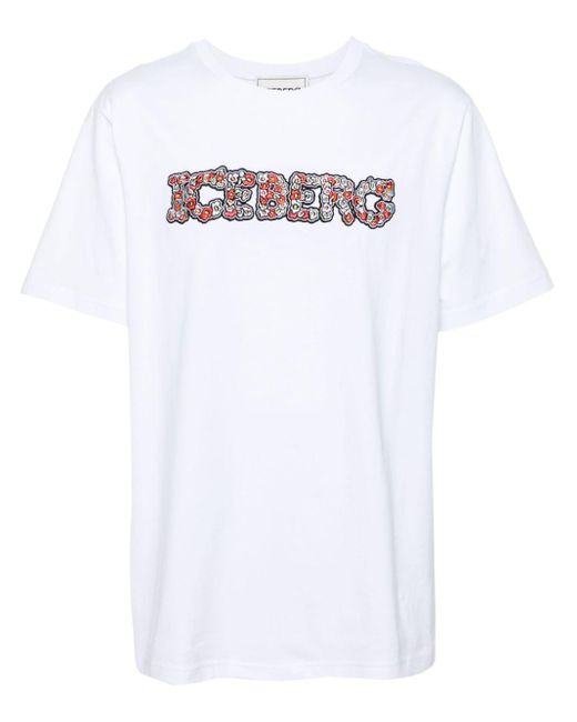 Iceberg White 5d Logo-embroidered T-shirt for men