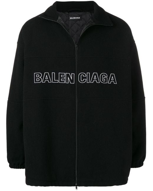 Balenciaga Black Logo-embroidered Wool-fleece Jacket for men