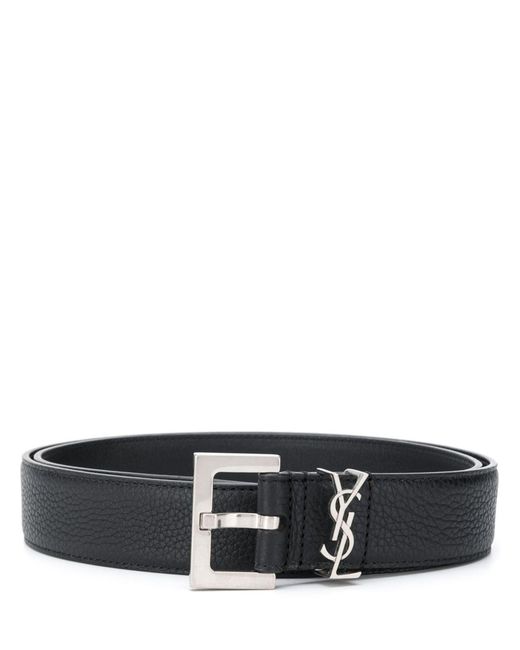 Saint Laurent Black Cassandre Belt With Square Buckle for men