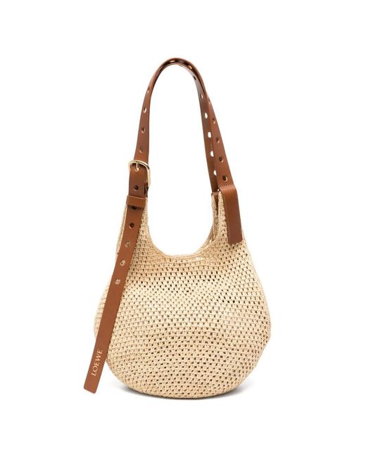 Loewe Natural Paula's Ibiza Punch Hole Small Rafia Hobo Bag