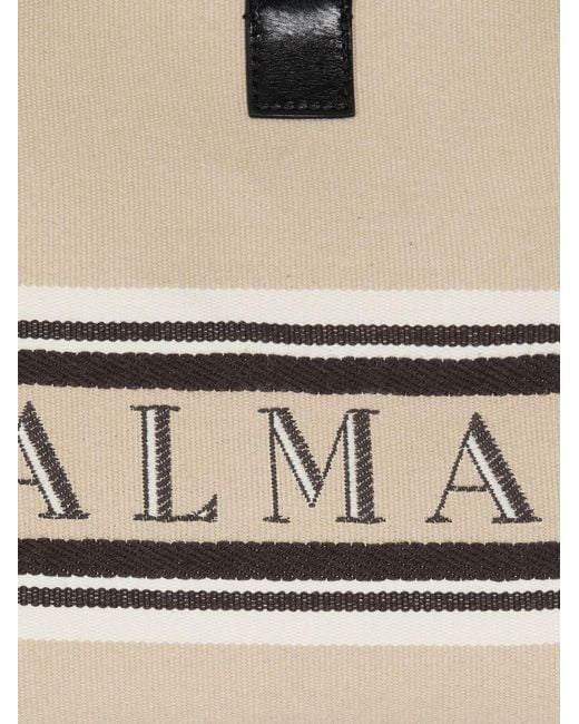 Balmain White Release Small Canvas And Leather Tote
