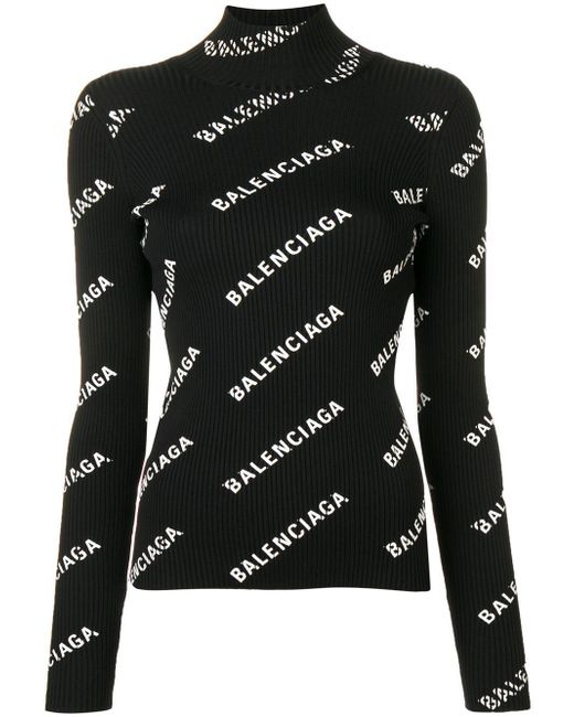 Balenciaga Black Alllover Logo Open Back Sweater