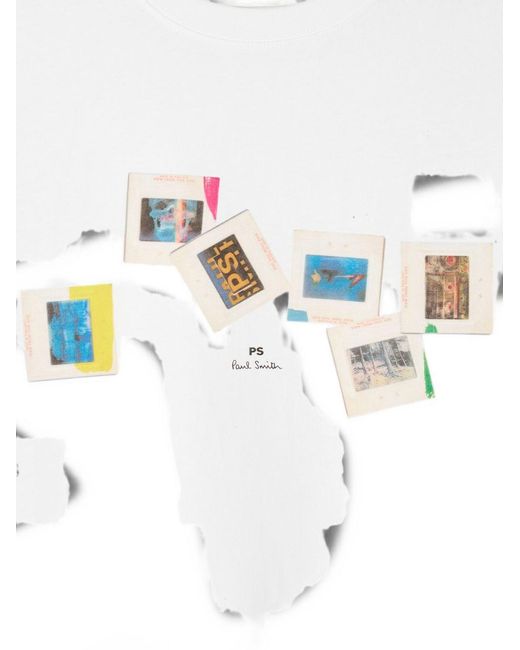 Paul Smith White Slides Cotton T-Shirt for men
