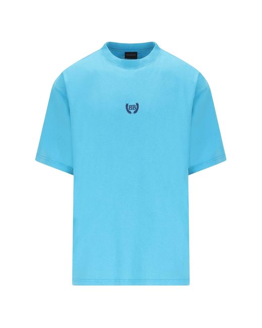 Balenciaga Blue T-Shirt With Logo for men