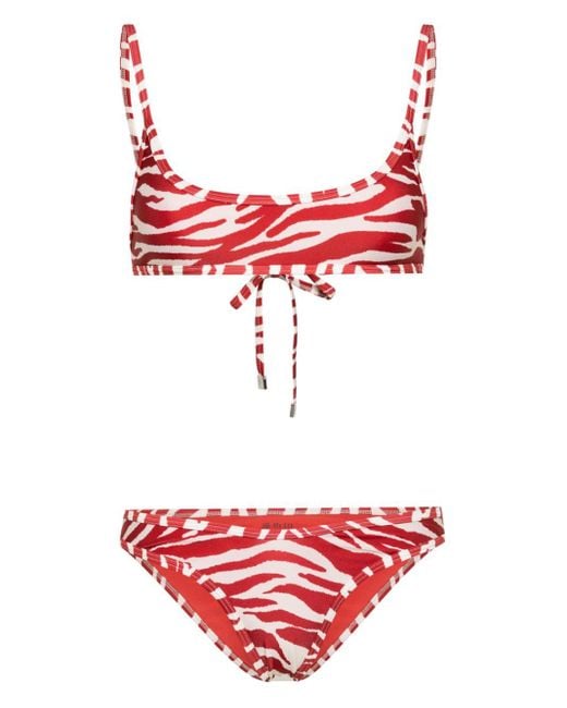 The Attico Red Zebra Print Bikini Set