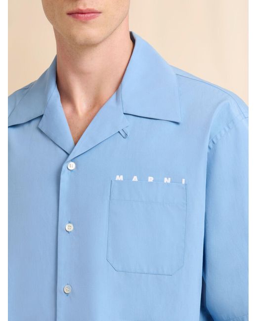 Marni Blue Bowling Shirt With Logo for men