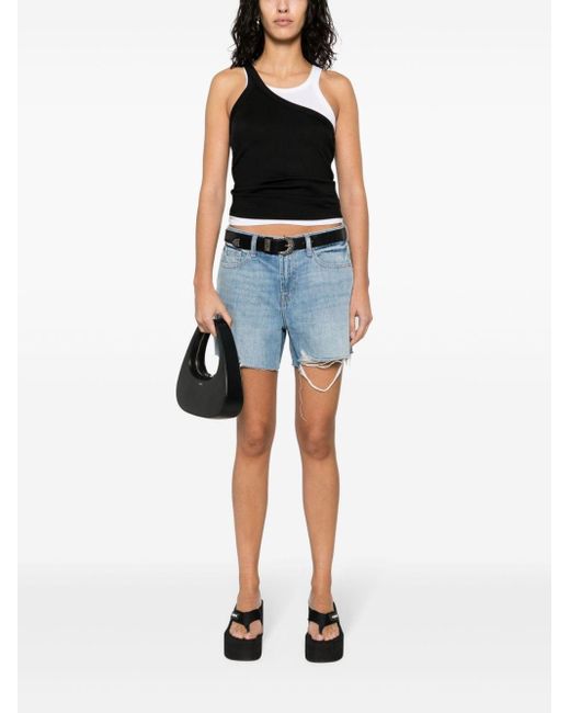 7 For All Mankind Blue Distressed Denim Shorts